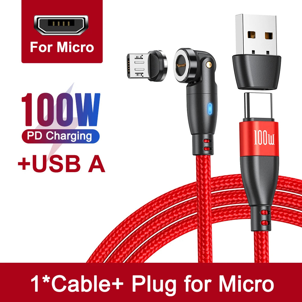 AUFU Cable de carga rápida magnético 3 en 1 de 100 W – Cable USB-C multidispositivo para iPhone, Samsung, MacBook y más