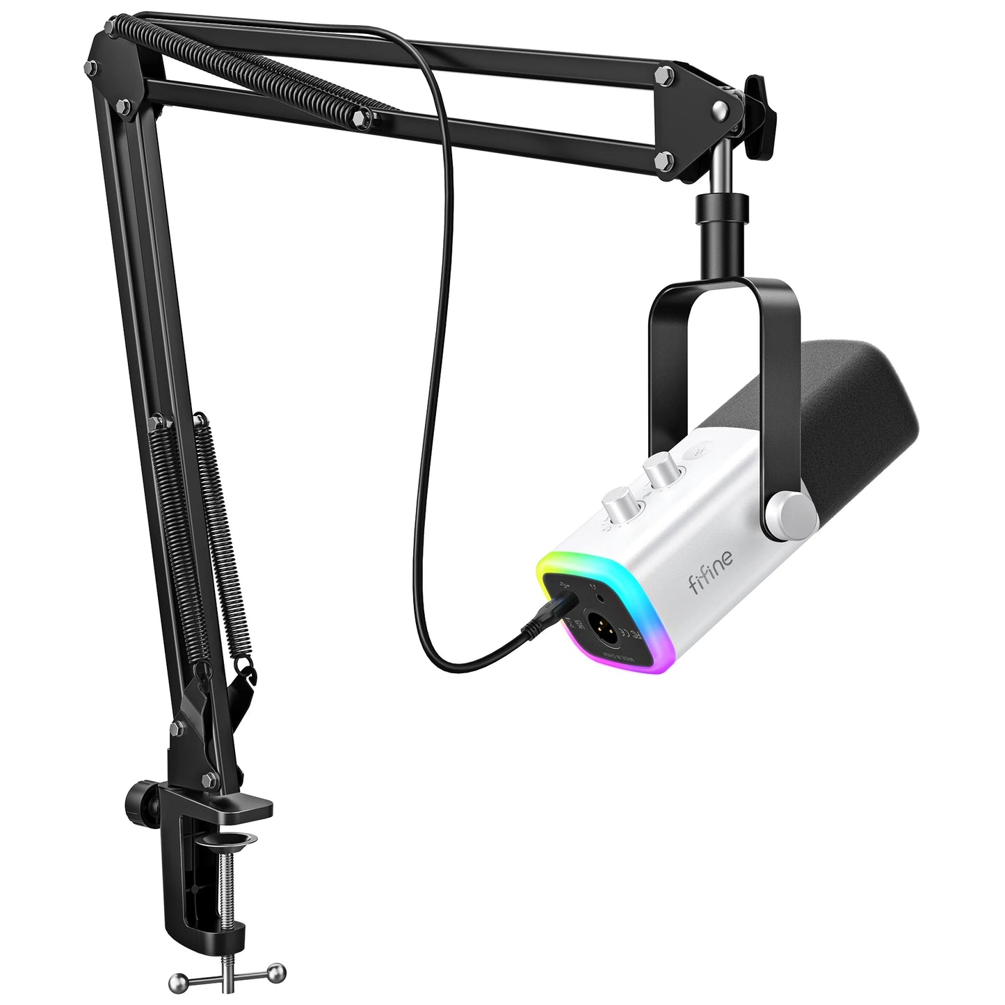 FIFINE AmpliGame AM8T Pro Gaming Microphone Kit – XLR & USB Dynamic Mic with RGB, Boom Arm & Headphone Monitoring for PC & PS5