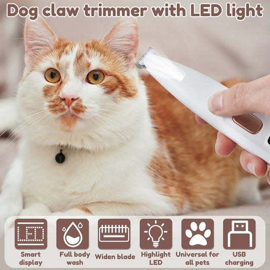 Professional Pet Paw Grooming Trimmer – LED Waterproof Dog Clippers with 18mm Wide Blade for Safe Trimming