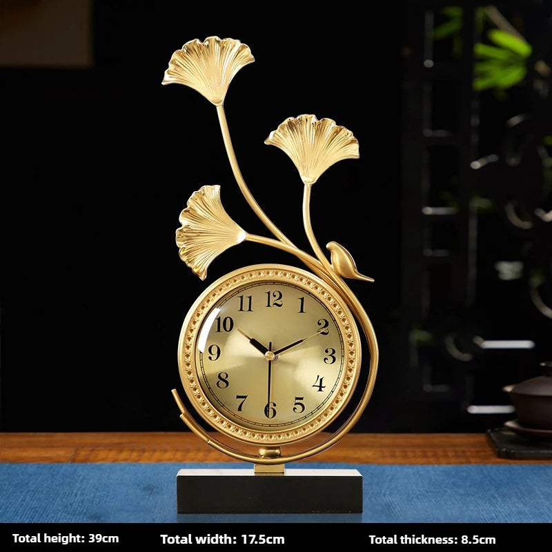 European Brass Desktop Clock – Silent Quartz Table Clock with Roman Numerals for Elegant Interiors