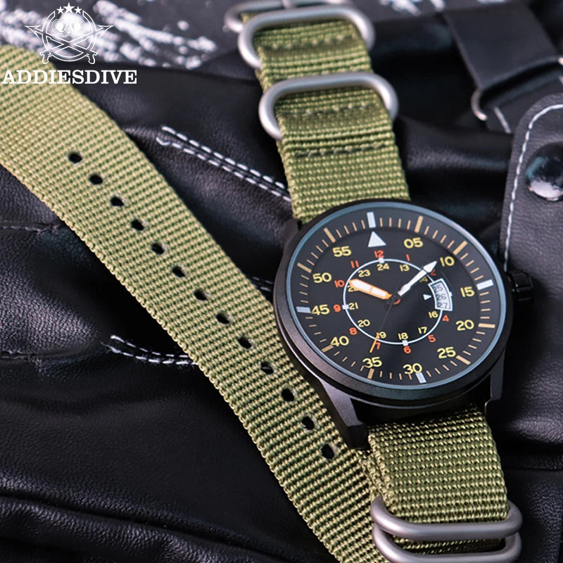 ADDIESDIVE Outdoor Men’s Watch – 50m Water Resistant Quartz Watch with Large Dial, Luminous Hands & Nylon Strap