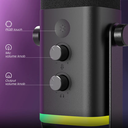 USB/XLR Dynamic Gaming Microphone – PC & PS5 Streaming Mic with Touch Mute & Headphone Jack