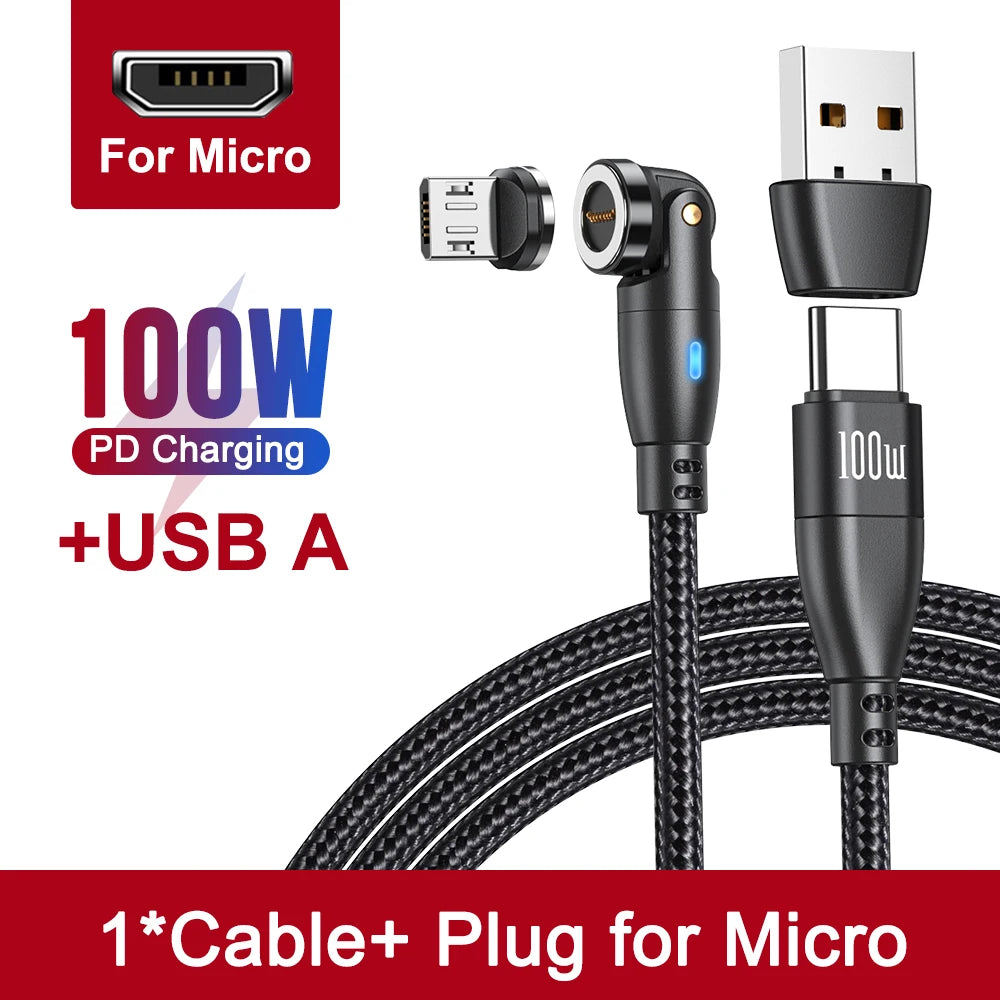 Cabo de carregamento rápido magnético 3 em 1 AUFU 100W – Conector múltiplo USB-C para iPhone, Samsung, MacBook e mais