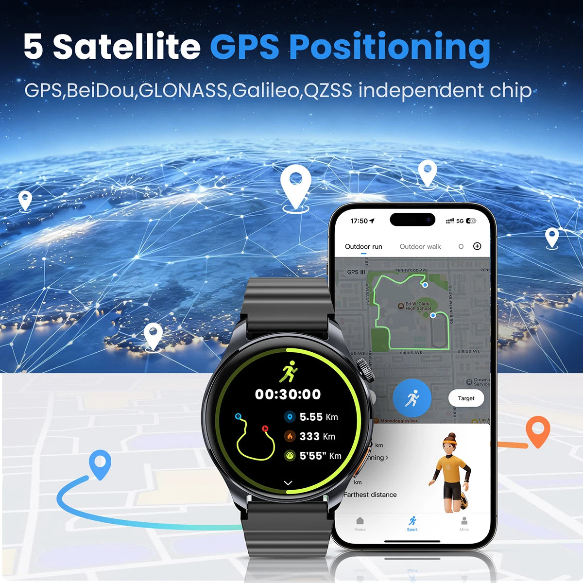 HAYLOU Watch 4S Advanced Fitness Smartwatch – HD AMOLED Screen, Multi-Satellite GPS & 120+ Sport Modes