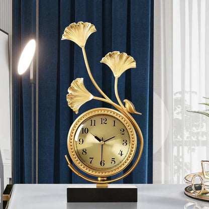 European Brass Desktop Clock – Silent Quartz Table Clock with Roman Numerals for Elegant Interiors