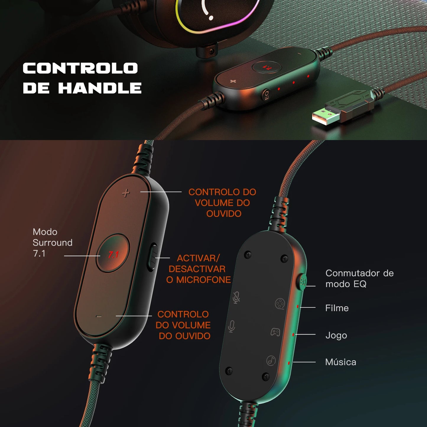 Auriculares RGB para gaming con sonido envolvente 7.1 – Cascos supraaurales con micrófono para PC, PS5 y PS4