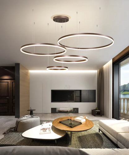Modern Nordic LED Pendant Light – Luxury Brushed Ring Chandelier for Living & Dining Room