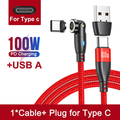 Cabo de carregamento rápido magnético 3 em 1 AUFU 100W – Conector múltiplo USB-C para iPhone, Samsung, MacBook e mais