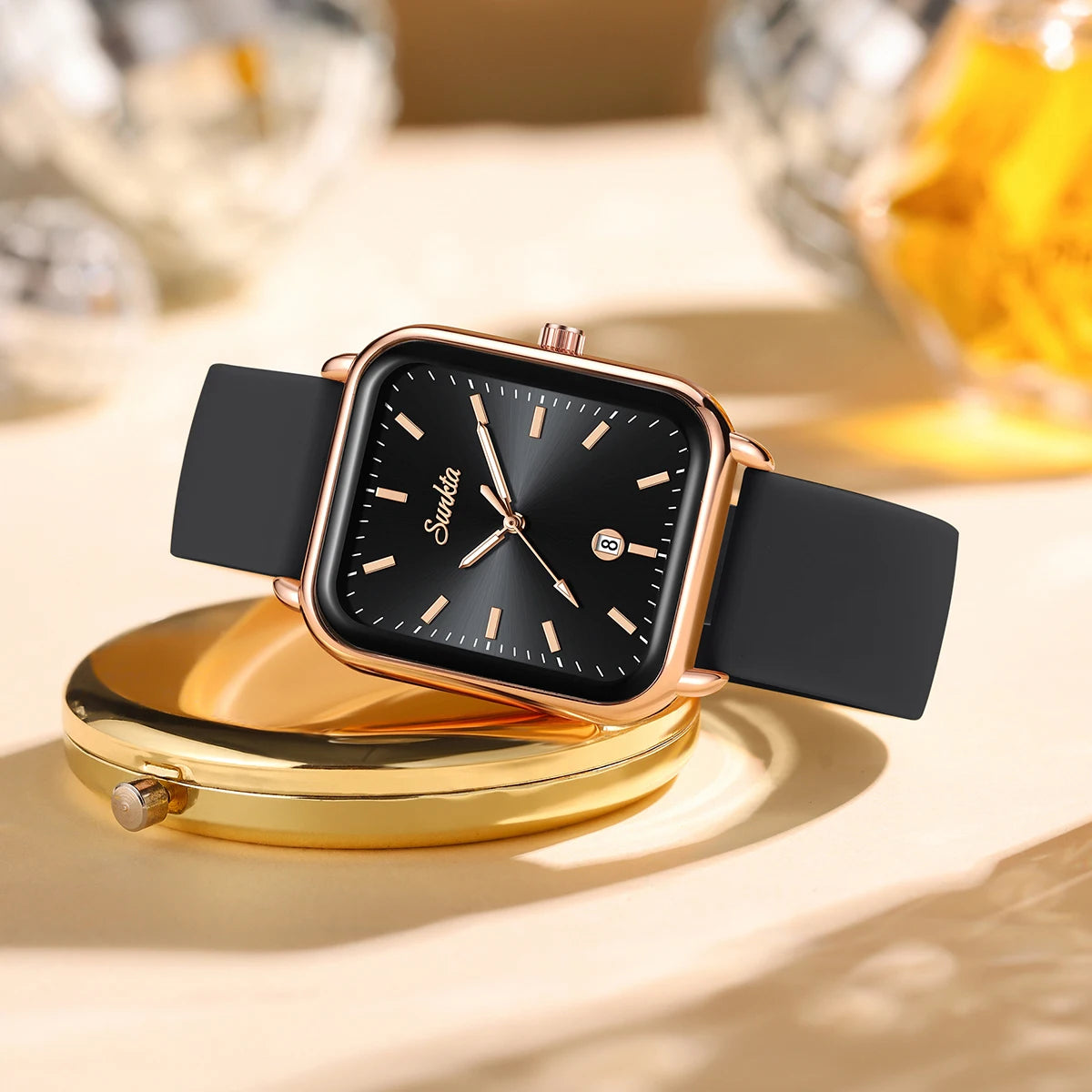 SUNKTA Reloj de Cuarzo Cuadrado Elegante – Diseño Retro de Lujo, Impermeable y Pantalla Luminosa con Fecha