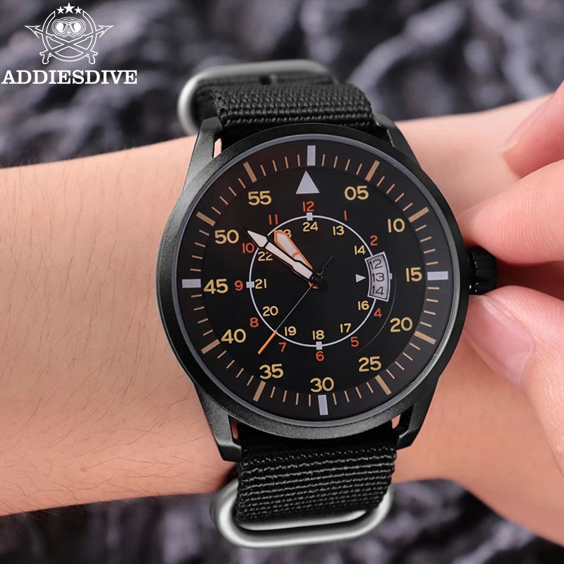 ADDIESDIVE Outdoor Men’s Watch – 50m Water Resistant Quartz Watch with Large Dial, Luminous Hands & Nylon Strap
