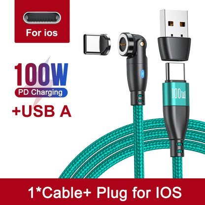Cabo de carregamento rápido magnético 3 em 1 AUFU 100W – Conector múltiplo USB-C para iPhone, Samsung, MacBook e mais