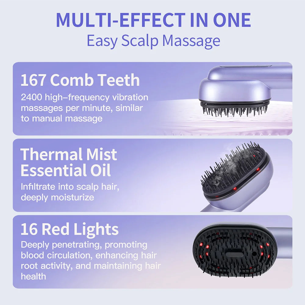 Smart Scalp Therapy Spray Brush – Vibrating Hair Massage Comb with Atomising Hair Oil Applicator