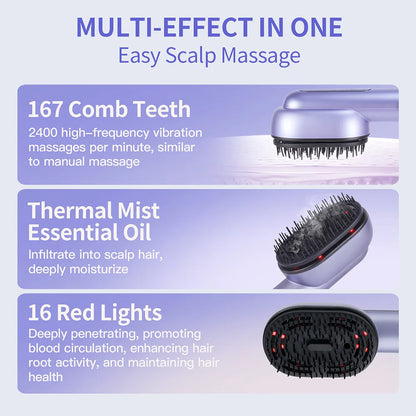 Smart Scalp Therapy Spray Brush – Vibrating Hair Massage Comb with Atomising Hair Oil Applicator