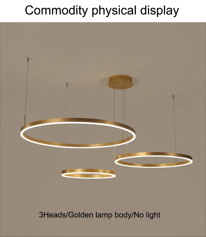 Modern Nordic LED Pendant Light – Luxury Brushed Ring Chandelier for Living & Dining Room