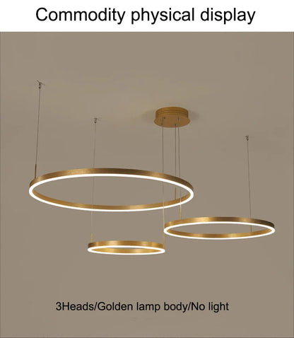 Modern Nordic LED Pendant Light – Luxury Brushed Ring Chandelier for Living & Dining Room