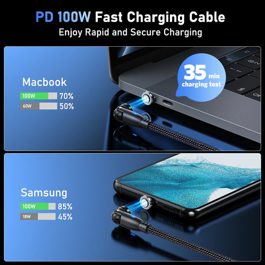 AUFU 3-in-1 Magnetic Fast Charging Cable 100W – Multi Connector USB-C Lead for iPhone, Samsung, MacBook & More