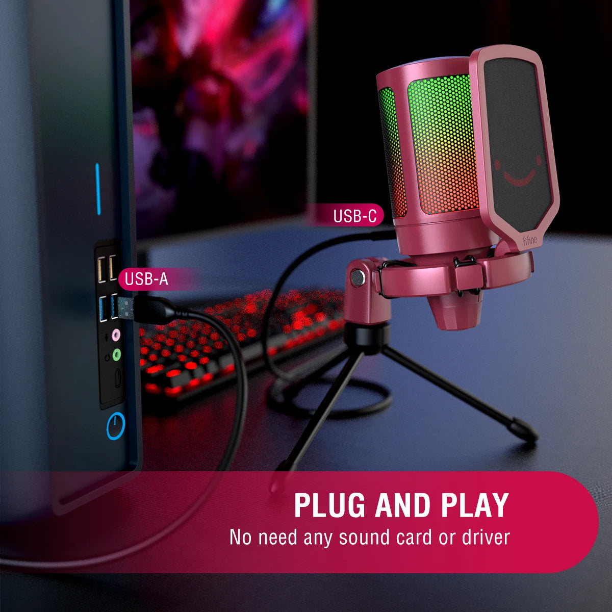 RGB USB Gaming Microphone – Streaming Condenser Mic for PC with Pop Filter & Shock Mount
