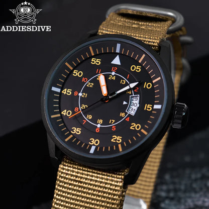 ADDIESDIVE Outdoor Men’s Watch – 50m Water Resistant Quartz Watch with Large Dial, Luminous Hands & Nylon Strap