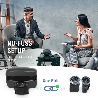 Wireless Lavalier Microphone 2 Pack – Cordless Lapel Mic Set for iPhone, Android & Camera