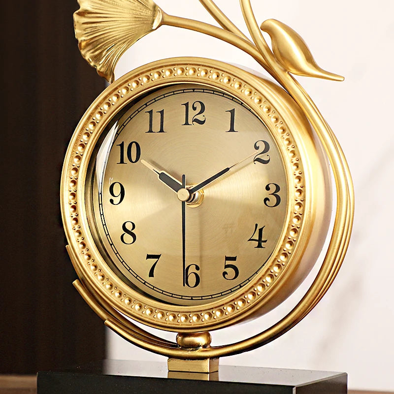 European Brass Desktop Clock – Silent Quartz Table Clock with Roman Numerals for Elegant Interiors