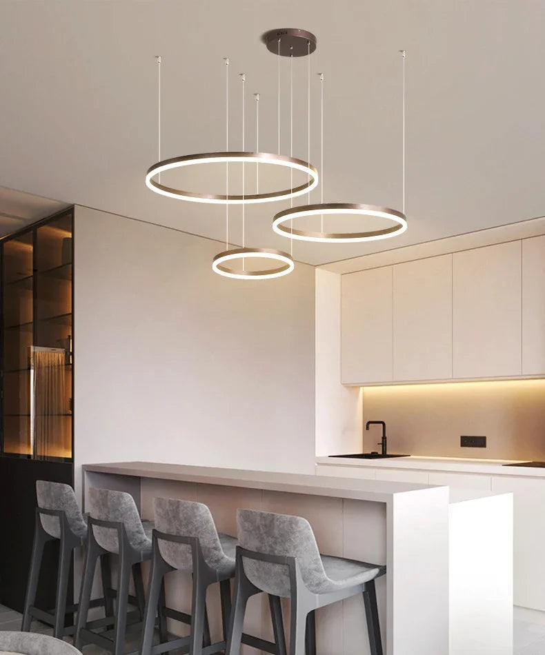 Modern Nordic LED Pendant Light – Luxury Brushed Ring Chandelier for Living & Dining Room