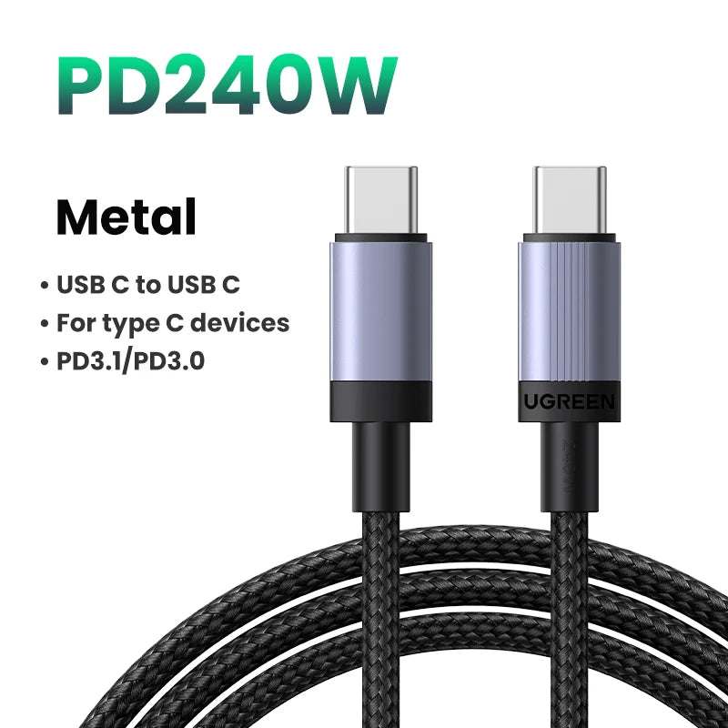 Cable USB tipo C a USB C UGREEN 240W, 100W PD 3.1, cable de carga rápida para Macbook Pro, Xiaomi, Samsung, portátil