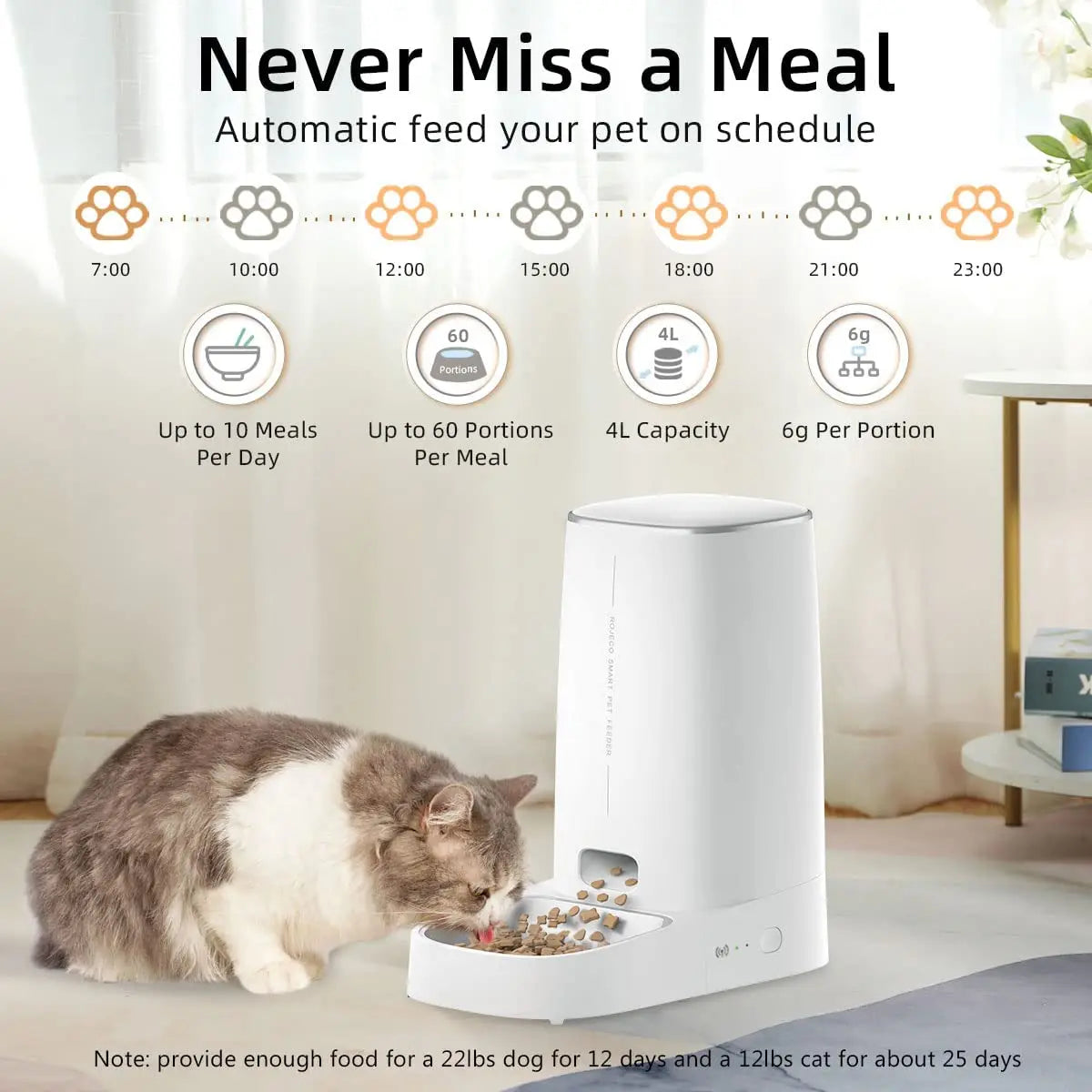 WhiskerFlow Pro WiFi Cat Food Dispenser with Smart App Control