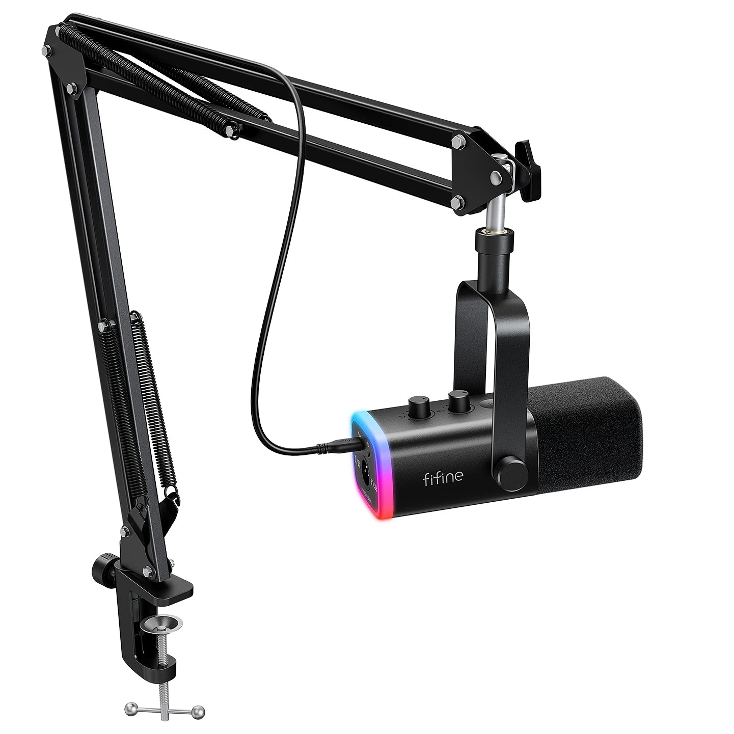 FIFINE AmpliGame AM8T Pro Gaming Microphone Kit – XLR & USB Dynamic Mic with RGB, Boom Arm & Headphone Monitoring for PC & PS5