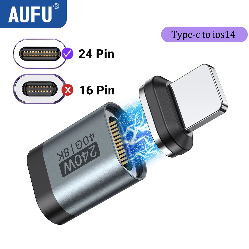 AUFU 240W Magnetic USB-C Adapter – USB4 40Gbps Fast Charging Connector with 8K 60Hz for MacBook, iPhone & Thunderbolt Devices