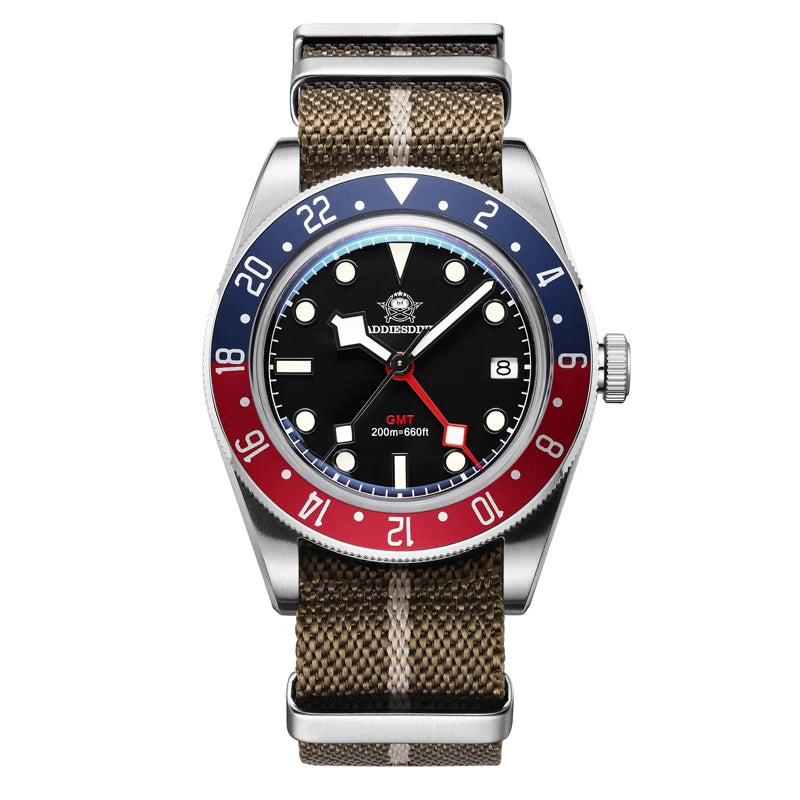 ADDIESDIVE GMT515 Diver Men’s Watch – 200m Waterproof, Sapphire Bubble Glass & BGW9 Super Luminous