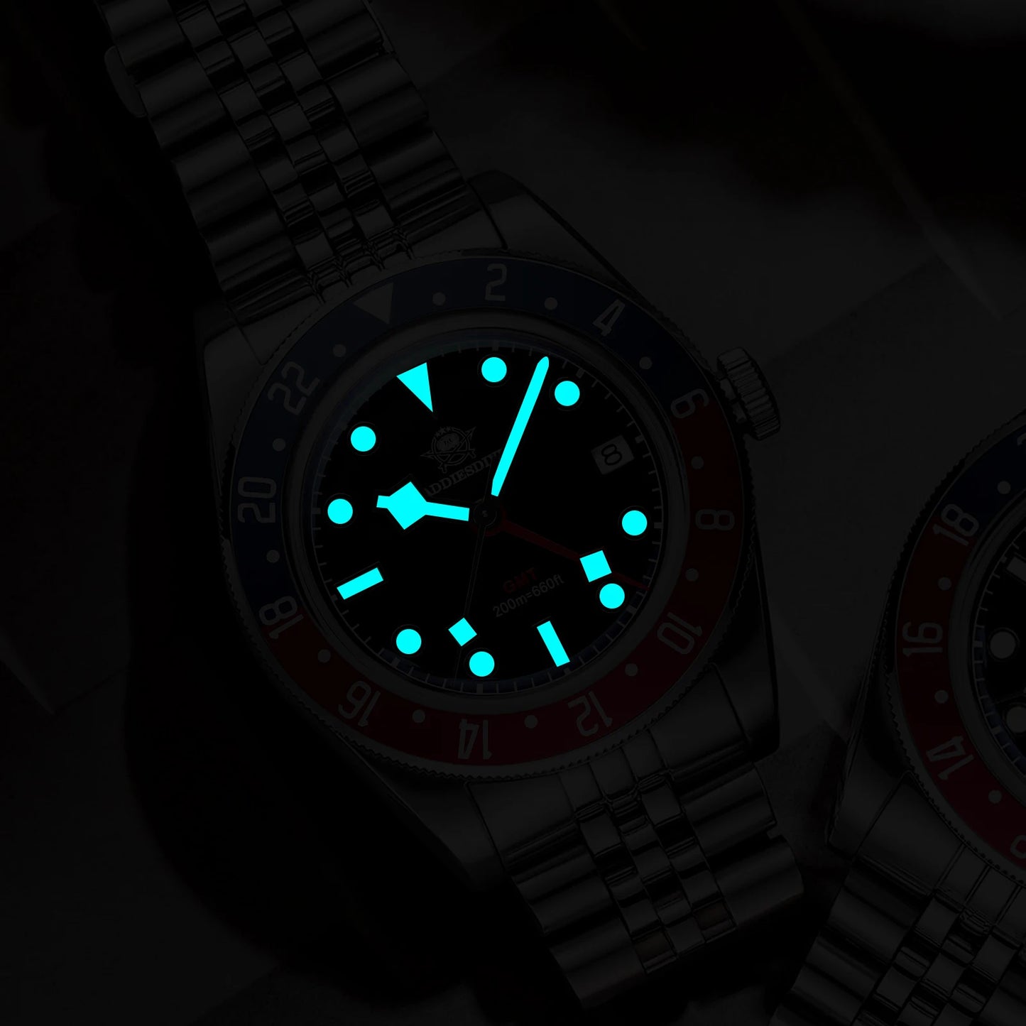 ADDIESDIVE GMT515 Diver Men’s Watch – 200m Waterproof, Sapphire Bubble Glass & BGW9 Super Luminous