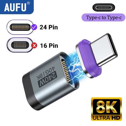 AUFU 240W Magnetic USB-C Adapter – USB4 40Gbps Fast Charging Connector with 8K 60Hz for MacBook, iPhone & Thunderbolt Devices
