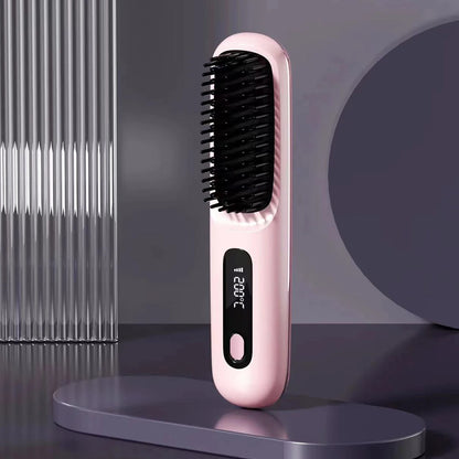 Wireless Ceramic Hair Straightening Brush USB LCD