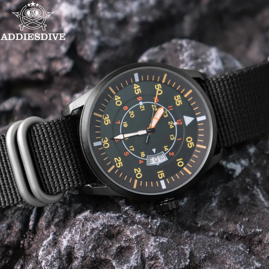 ADDIESDIVE Outdoor Men’s Watch – 50m Water Resistant Quartz Watch with Large Dial, Luminous Hands & Nylon Strap