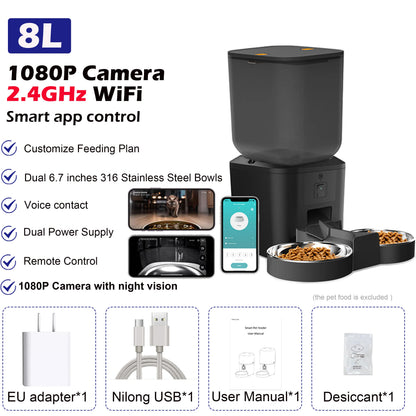 PetVision Pro 8L Smart Cat Food Dispenser with HD Camera, Voice Recorder & Tuya App