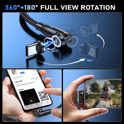 Cabo de carregamento rápido magnético 3 em 1 AUFU 100W – Conector múltiplo USB-C para iPhone, Samsung, MacBook e mais