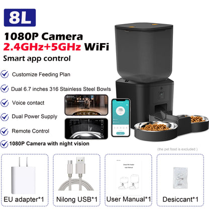 PetVision Pro 8L Smart Cat Food Dispenser with HD Camera, Voice Recorder & Tuya App