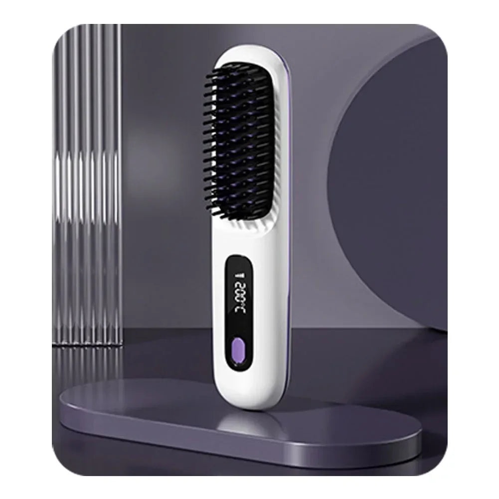 Wireless Ceramic Hair Straightening Brush USB LCD