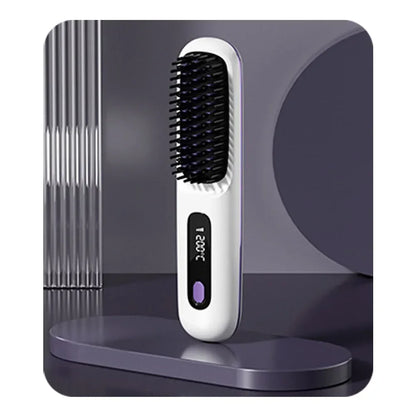 Wireless Ceramic Hair Straightening Brush USB LCD