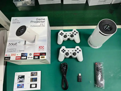 Console Projetor Mini Retrô para Jogos – Projetor Portátil Android 11 para Casa com 64GB de Jogos