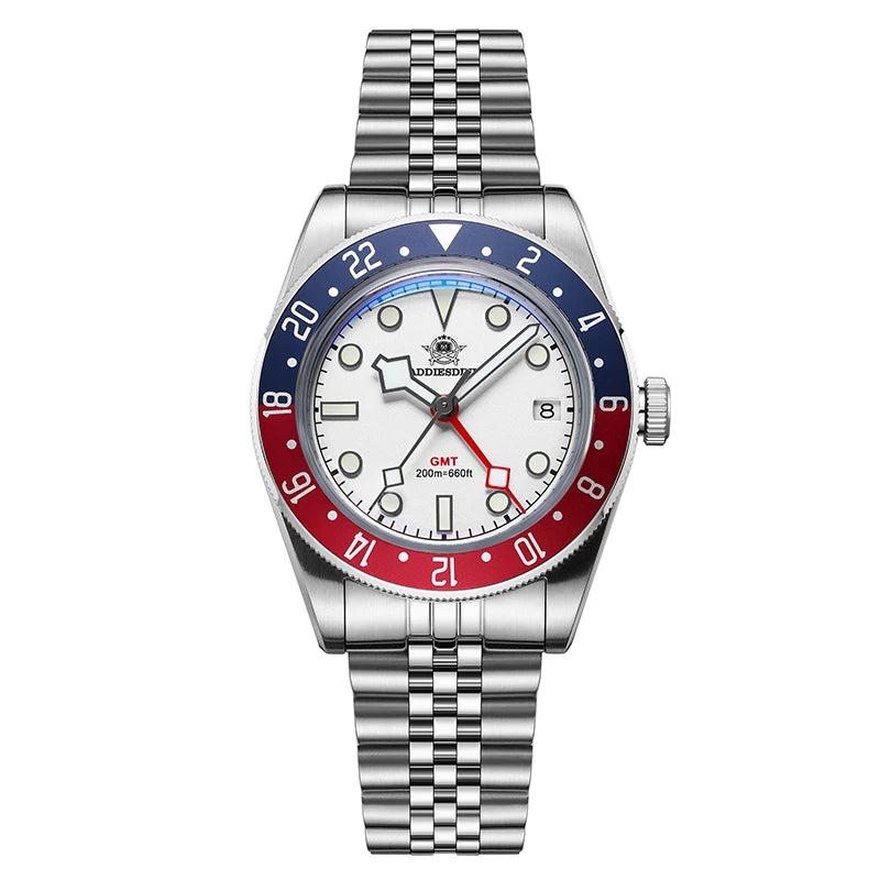 ADDIESDIVE GMT515 Diver Men’s Watch – 200m Waterproof, Sapphire Bubble Glass & BGW9 Super Luminous