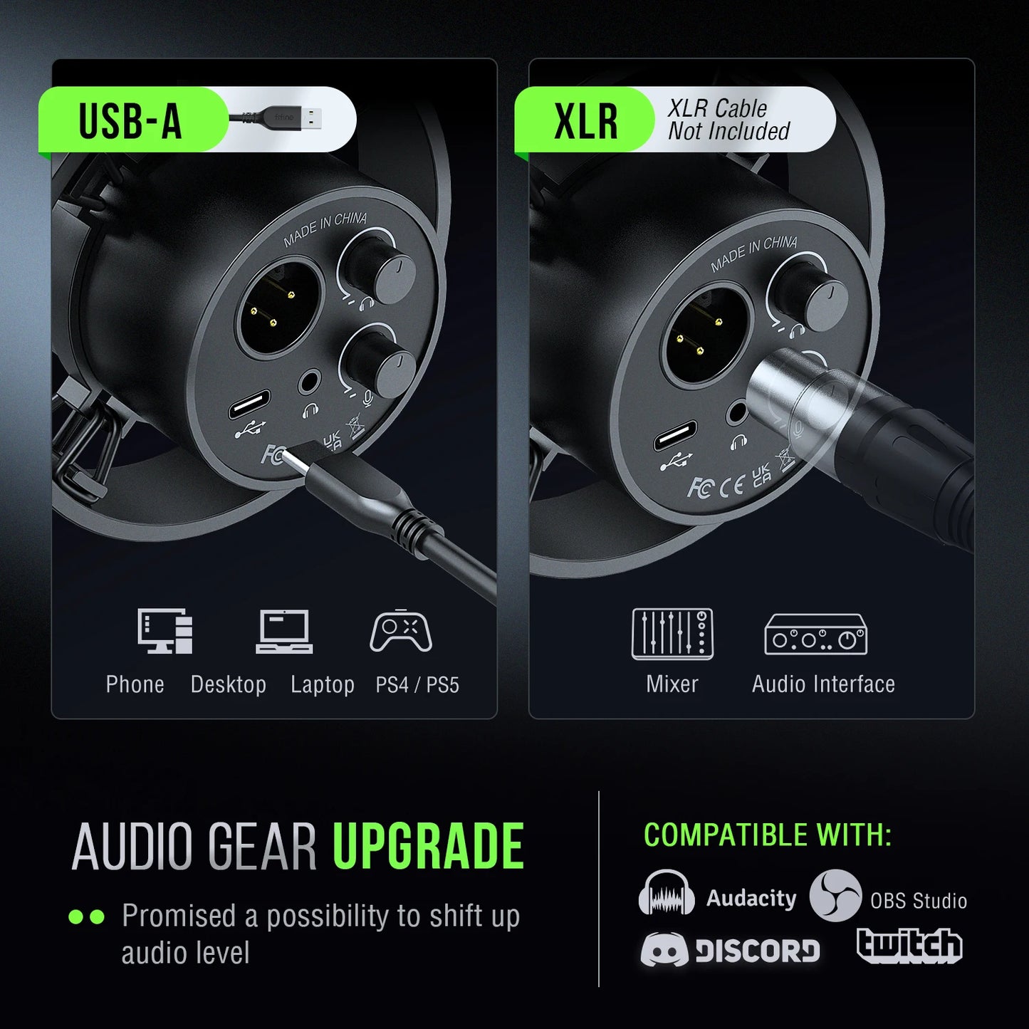 USB/XLR Dynamic Microphone – Studio Recording Mic for PC with Headphone Jack & Mute Control