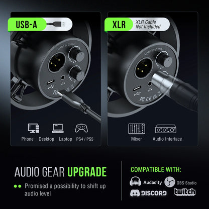 USB/XLR Dynamic Microphone – Studio Recording Mic for PC with Headphone Jack & Mute Control