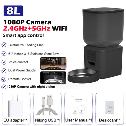 PetVision Pro 8L Smart Cat Food Dispenser with HD Camera, Voice Recorder & Tuya App