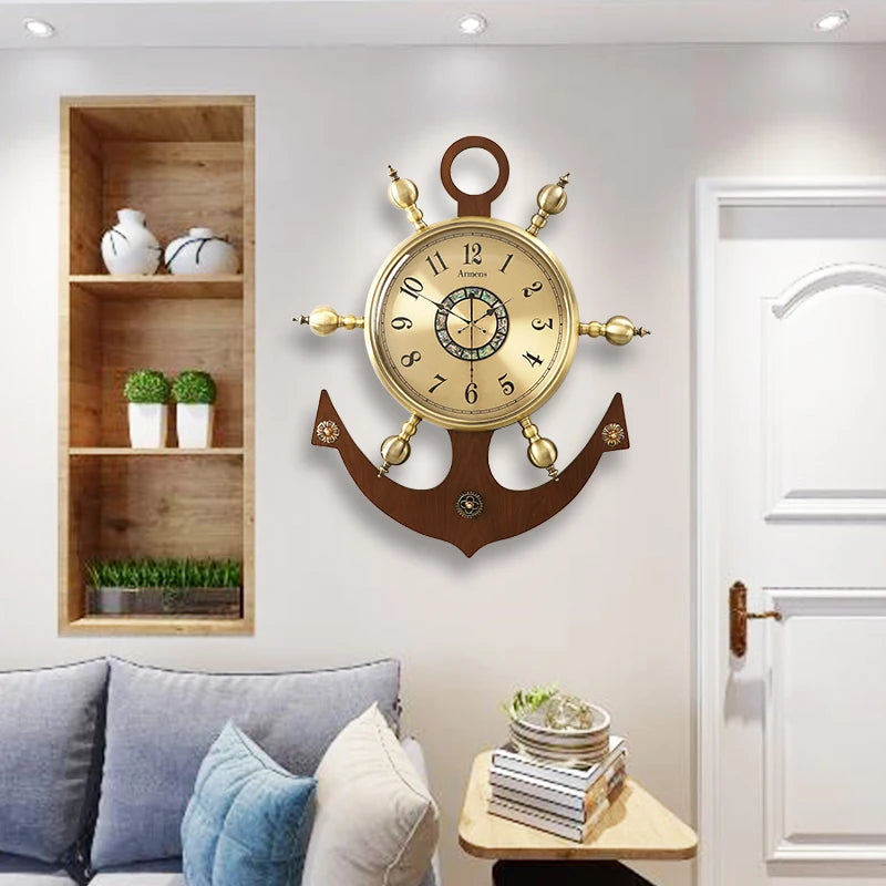 Luxury Nautical Wall Clock with Brass Rim – Large Silent