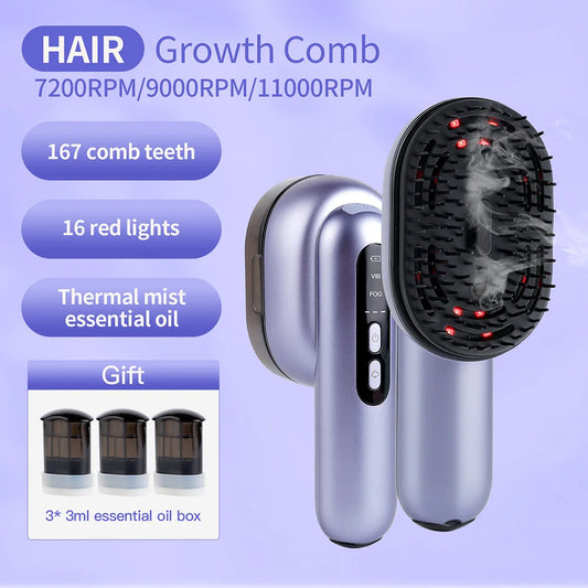 Smart Scalp Therapy Spray Brush – Vibrating Hair Massage Comb with Atomising Hair Oil Applicator