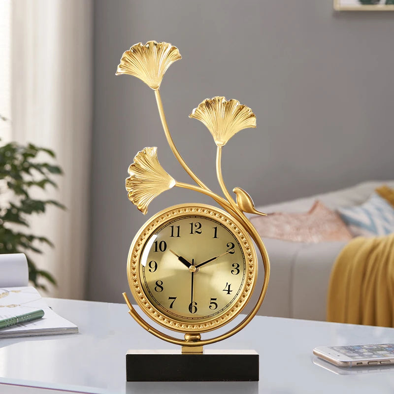European Brass Desktop Clock – Silent Quartz Table Clock with Roman Numerals for Elegant Interiors