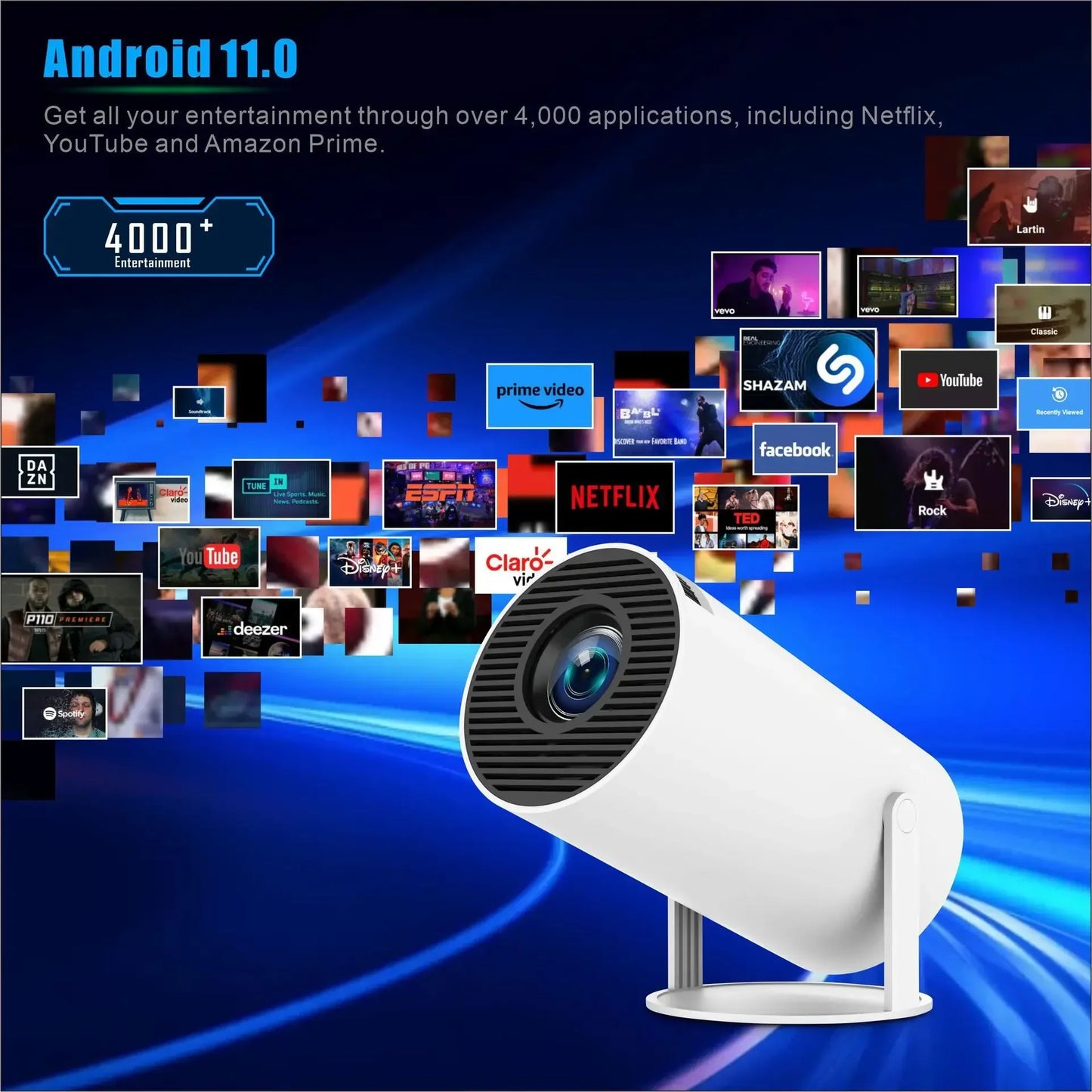 Console Projetor Mini Retrô para Jogos – Projetor Portátil Android 11 para Casa com 64GB de Jogos