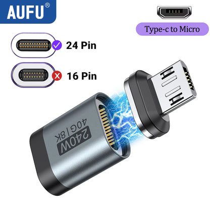 AUFU 240W Magnetic USB-C Adapter – USB4 40Gbps Fast Charging Connector with 8K 60Hz for MacBook, iPhone & Thunderbolt Devices