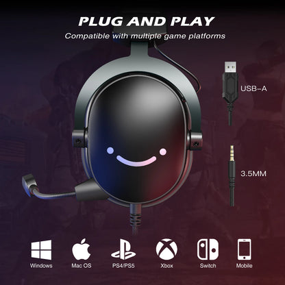 7.1 Surround Gaming Headset – USB & 3.5mm Headphones for PC, PS5 & Mac with Mic Mute